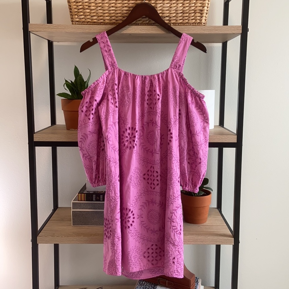 Trina by Trina Turk Pink Off the Shoulder Embroidered Eyelet Dress, XS - Picture 6 of 8